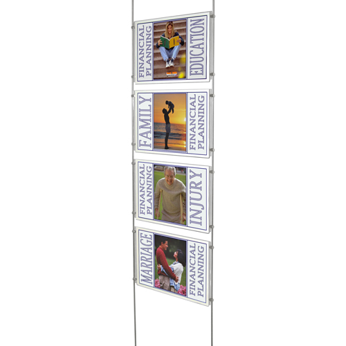 Suspended poster display on bars - 4x A4 landscape